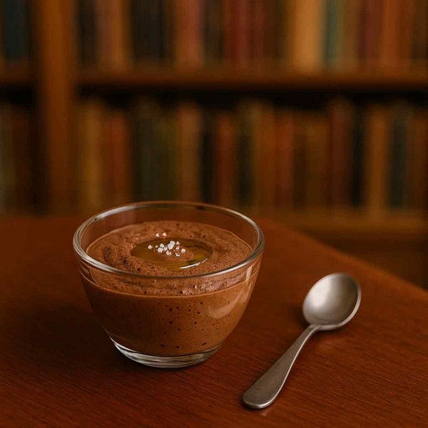 whisky Français Intravaganza avec Mousse au chocolat avec son trait d'huile de noisette et sa fleur de sel