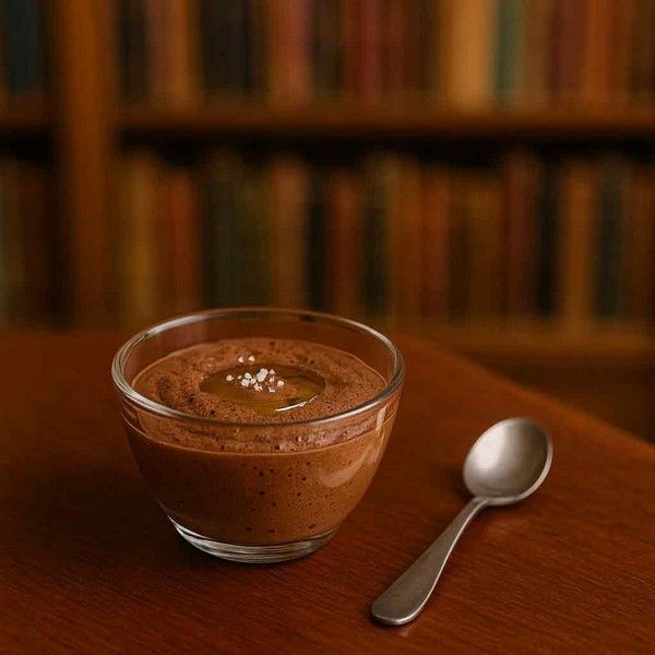 whisky Français Intravaganza avec Mousse au chocolat avec son trait d'huile de noisette et sa fleur de sel